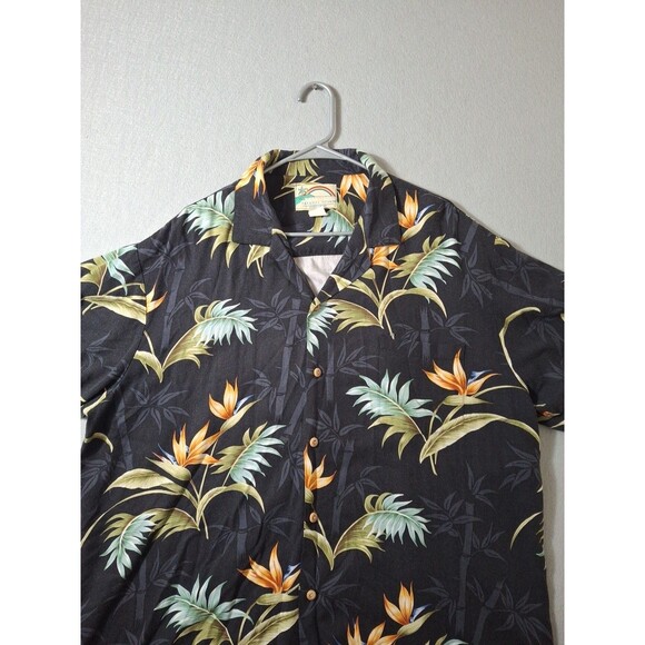 Vintage Paradise Found Hawaiian Shirt Men XXL Black Orange Floral Rayon Button - Picture 1 of 6